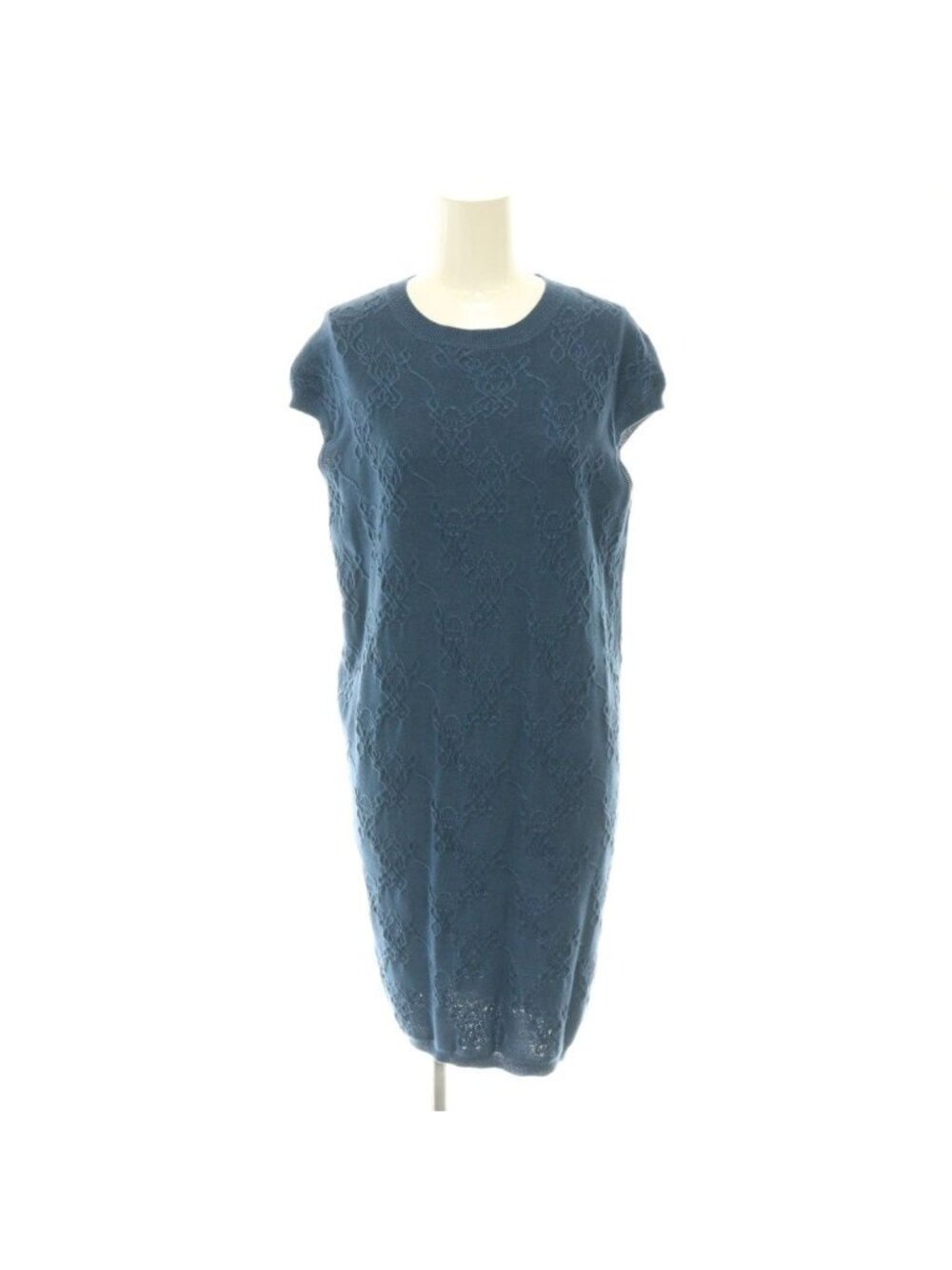 Hermes Silk Cashmere Knit Dress Knee-Length Short Sleeve Blue Gray 34